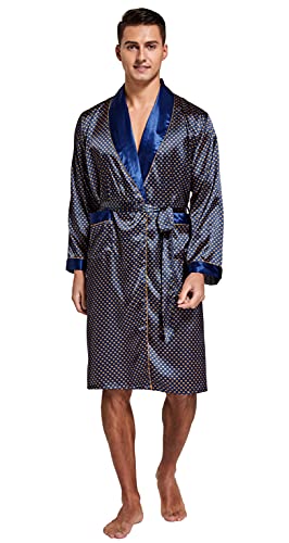 Image of TONY AND CANDICE Men's Satin Robe Lightweight Long Sleeve Silk Kimono Bathrobe with Shorts Set Sleepwear