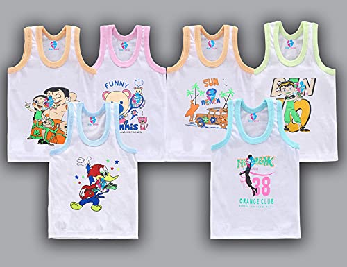 Image of Presents Born Baby Pure Cotton Printed Innerwear baniyan Kids Vest Infants Sando Unisex Sleeveless Regular fit Undershirts for Boys and Girls Pack of 6