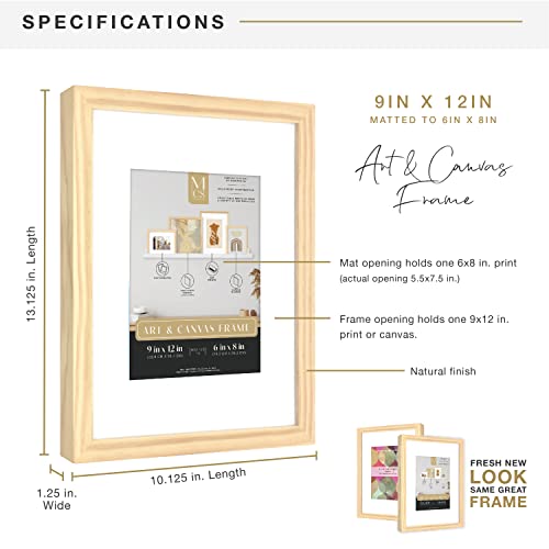 Image of MCS Gallery Wooden Picture Frame for Canvas, Art Boards, Photos and more, Natural, 9x12 with 6x8 Mat