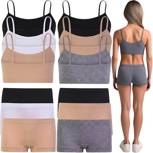Image of ToBeInStyle Girl Pack of 6 Set Spaghetti Strap Training Bras & Boyshorts Bikinis