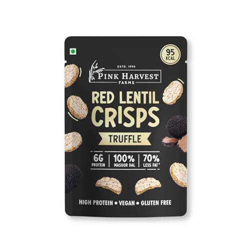 Image of Pink Harvest Farms Red Lentil Crisps - Truffle | Gluten-Free, High-Protein, Healthy Baked Chips | Light, Crispy & Addictive Snack | No Rice, Potato, Corn, or Wheat (25g, Pack of 1)