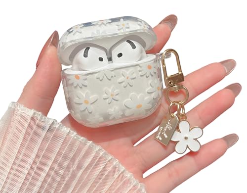 MINSCOSE Funda transparente compatible con AirPods 4, bonito diseño de flores con llavero floral, funda protectora de TPU suave a prueba de golpes para AirPods de 4ª generación para mujeres y niñas