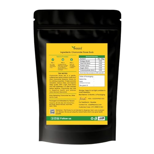Image of Teaaza Chamomile Flower Tea, 100 Grams-100+Cups, For Sleep, Relaxation, Anxiety & Stress Relief | Calming Herbal Tea - Caffeine Free - Flower Based - Non-Bitter | Diwali Gift for Family, Friends & Corporate Gifting