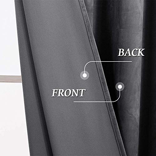 Image of RYB HOME Grey Velvet Curtains 63 inches Long - Super Soft Room Darkening Thermal Insulating Window Drapes for Bedroom Living Room Dining Backdrop, W 52 x L 63 inch, 2 Panels