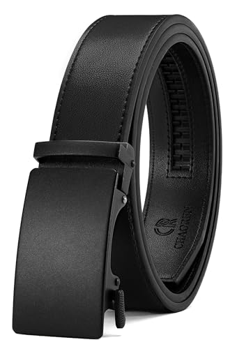 Image of Chaoren Leather Ratchet Belt 2 Pack Dress with Click Sliding Buckle 1 3 /8 inch in Gift Set Box - Adjustable Trim to Fit