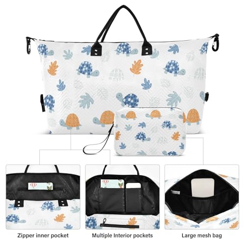 Cartoon Turtle Leaves Travel Duffel Bag for Men Women with Makeup Bag Weekend Overnight Carry On Bags for Travel Yoga Gym2