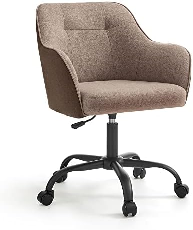 SONGMICS Bürostuhl, Ergonomischer Drehstuhl, Höhenverstellbar, Leinenoptik | Schminkstuhl mit Rollen, 64 x 64 x 89,5-99,5 cm, bis 110 kg, für Homeoffice, Kamelbraun, TYRA Kollektio