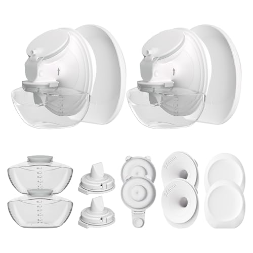 Image of 2 Pack Full Breast Pump Kits Compatible with Momcozy Upgraded Mobile Flow M9, Upgraded M9 Full Set Parts Including 24mm FlnageX2, Gray ValveX2, Gray DiaphragmX2, Container with LipX2, 2 Overall-24mm