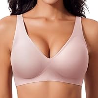 Ganado Reggiseno Senza Ferretto Donna Reggiseni Scollo a V Senza Cuciture Imbottito Comodo Push Up, S, Rosa