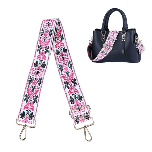 Image of Purse Strap, Adjustable Embroidery Flower 2 Inch Wide Purse Straps Replacement Crossbody for Women
