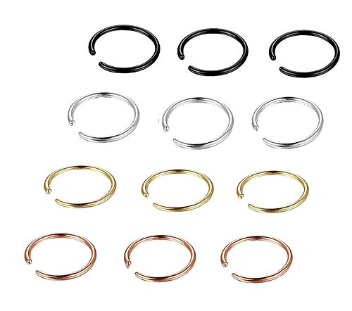 Golden Black Silver Plated Nose Ring Set of 12