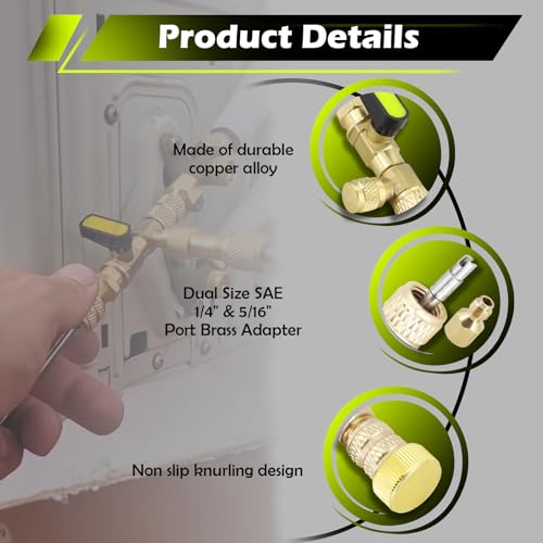 Image of Valve Core Remover Installer Tool with Dual Size SAE 1 /4 inch & 5 /16 inch Port Brass Adapter Compatible with R22 R12 R407 R410 R404 R32 R600 home refrigeration equipment