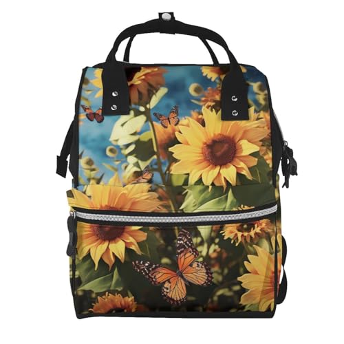 Sac à dos à langer imprimé tournesols grande capacité pour femme