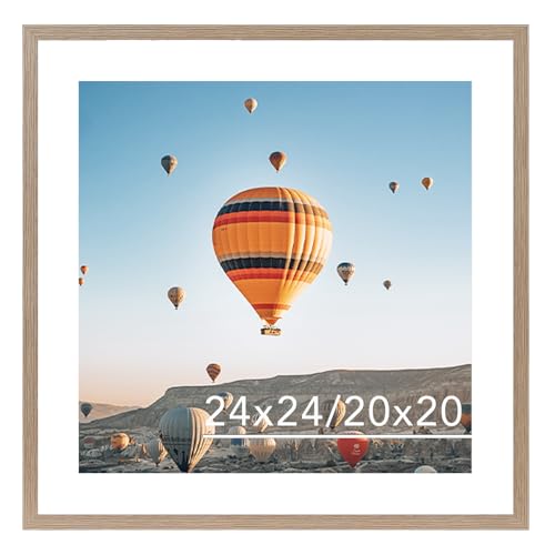 Image of JCJMY 24x24 Picture Frame Rustic Brown with 20x20 Mat, Display Photo 20x20 with Mat or 24 x 24 Without Mat, Wall Hanging Large 24x24 Poster Frame with Shatter Resistant Plexiglass, Rustic Brown