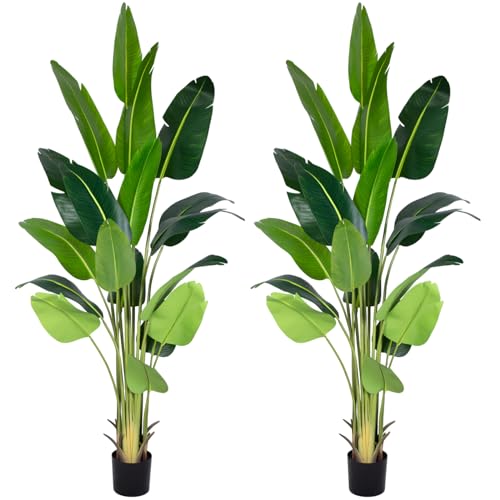 CETRD Artificial Bird of Paradise Plant 8Ft Fake Tropical Palm Tree with 18Trunks Faux Banana Leaf...
