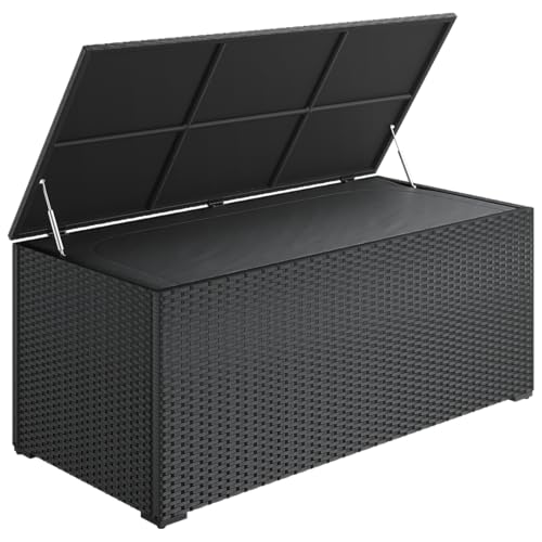 STEELSØN Serion Gartenbox 615 L XXL Truhe für Gartenauflagen & Kissen wetterfest Outdoor Box aus Polyrattan für Garten/Balkon/Terrasse Auflagenbox Schwarz mit klappbarem Deckel 155x73x61 cm