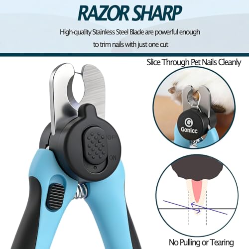 Image of gonicc LED Pet Nail Clippers for Small Dogs and Cats | Light-Up Dog Nail Trimmer with Safety Lock & Built‑in File, Professional Stainless Steel Nail Clippers for Pets