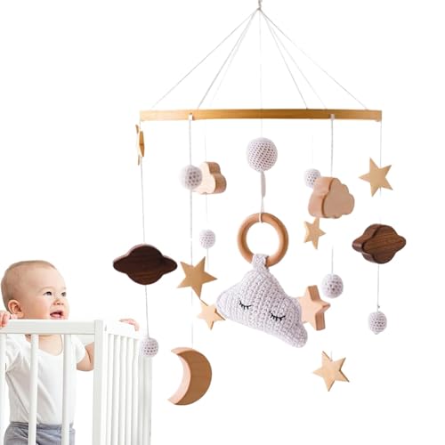 Perchero móvil para cuna, para cuna – Móvil para bebé Moon Stars de madera | Campanilla de carrusel para la habitación de los niños, juguetes para cuna, decoración para la habitación de los