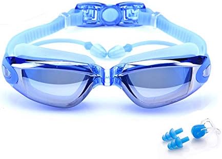 BEEWAY Swimming Goggles, Swim Goggles attached Ear Plugs for Adult Men Women And Kids 8+ - No Leaking, Anti Fog, UV Protection - Free Storage Case, Nose Clip and Earplugs