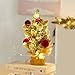 MYELLU Burlap Small Christmas Tree Decor with Lights - Mini Tabletop Artificial Tree Centerpiece for Indoor Home Office Desk Holiday Decorations(Red Ornament)