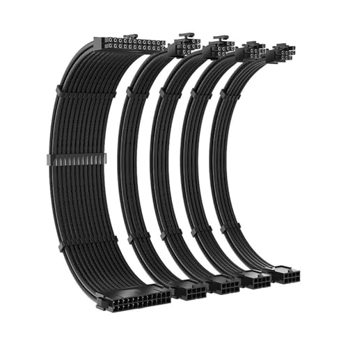 zuousxbs Fuente Alimentación PC Cable Manga Extensión Extensión 35 Cm 24PIN PCIe 8pin CPU 4+4PIN Extensions con Cable Combs Set Negro