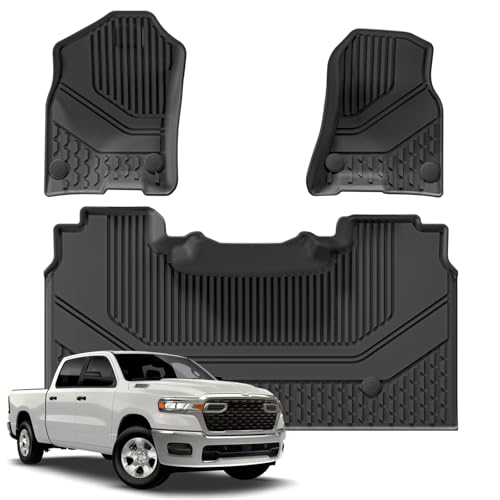 WUTGHUI TPE All Weather Floor Mats Fit for 2025 2026 Dodge Ram 1500 Crew Cab(with Rear Under-Seat Factory Storage Bucket Seat) Accessories Dodge Ram 1500 Floor Liner Full Set Car Mats