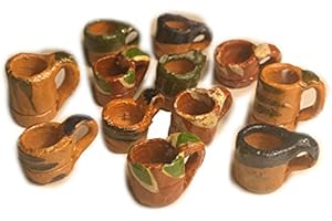 12 Mini Mexican Pottery Ceramic Mud Mugs "Jarritos de Barro Mexicanos" for Fiesta Party Decorations