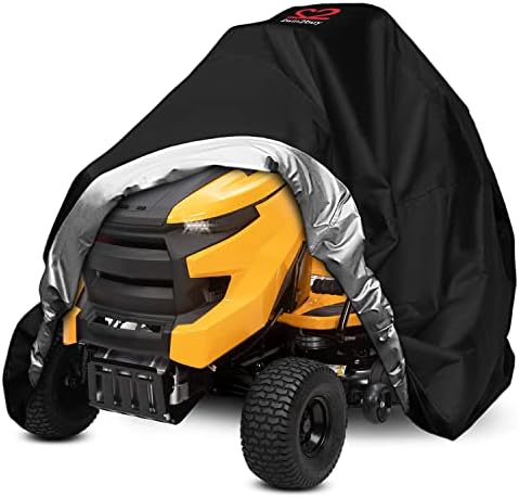 Riding Lawn Mower Cover, Heavy Duty Waterproof Polyester Oxford Tractor Cover UV & Dust & Water Resistant,Universal Fit Decks up to 54" with Drawstring & Storage Bag (Black)