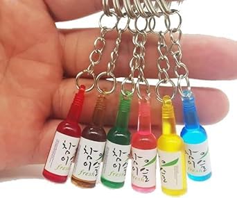 6 Pcs Soju Cans Keychain Fashion Drink Soju Bottle Keychain Simulation Resin Beer Wine Trinket Keyring Pendant Jewelry Keyrings, Charms Car Keychain Accessories, Multicolor, Small