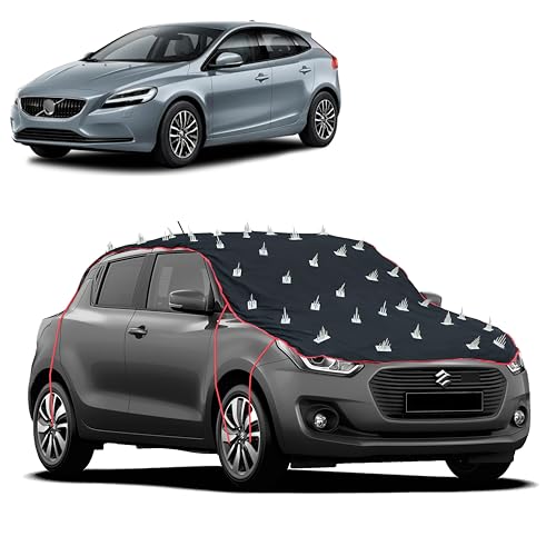 Image of Dog Protection Spike Car Cover for Volvo V40 Bonnet to Roof Easy Installation with 4 Elastic Hook Strap | Anti-Scratch Soft Cotton Inner | Complete Protection from Street Dogs & Monkeys