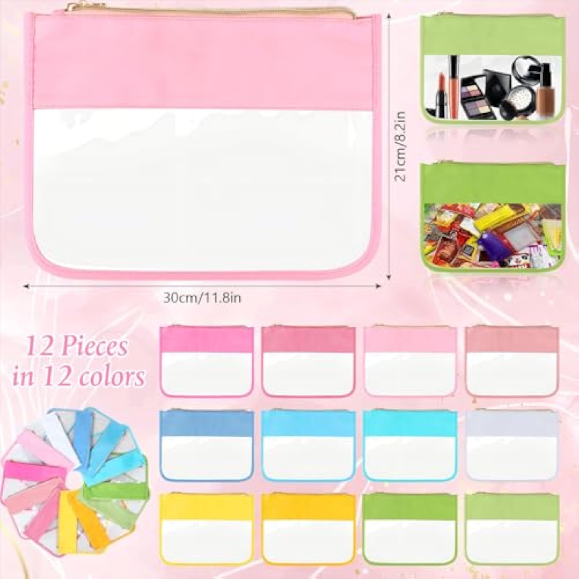 12 Pieces Clear Zipper Pouch for Travel and Makeup