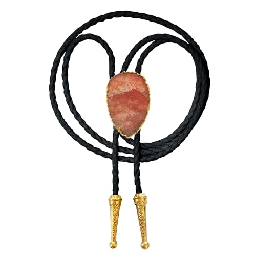 Image of Daisy Del Sol Gemstone Bolo Tie Braided Vegan Faux Leather Natural Stone Gold Handmade Necklace Adjustable Boho Western Jewelry