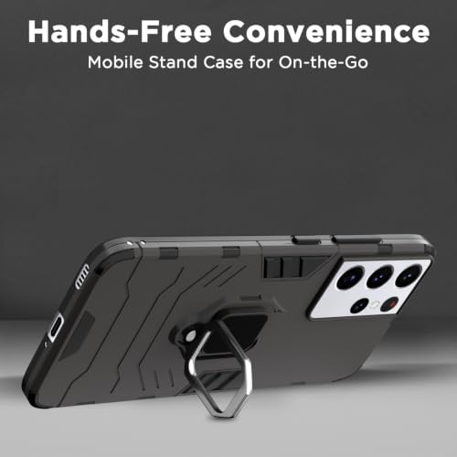 Image of Pikkme D5 Tough Armor Bumper Back Cover Case for Samsung Galaxy S21 Ultra |Ring Holder & Kickstand in-Built (Black)