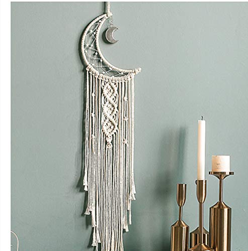 3Z Funjxhey 1 Pieza de macramé para Colgar la, decoración Bohemia,pequeña,Arte Tejido, Luna,atrapasueños,de Pared,tapices Bohemios,de algodón,Regalos el hogar,salón,Dormitorio, Boda,decoración(G) Cover