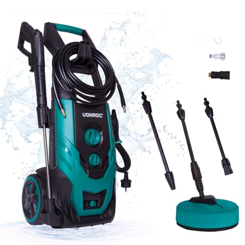 VONROC Högtryckstvätt 2200W – 170 Bar & 450 L/h | 8 m Högtrycksslang, Terrassrengörare & Turbomunstycke | Integrerad Tvättmedelstank & Aluminium Pump | PW503AC