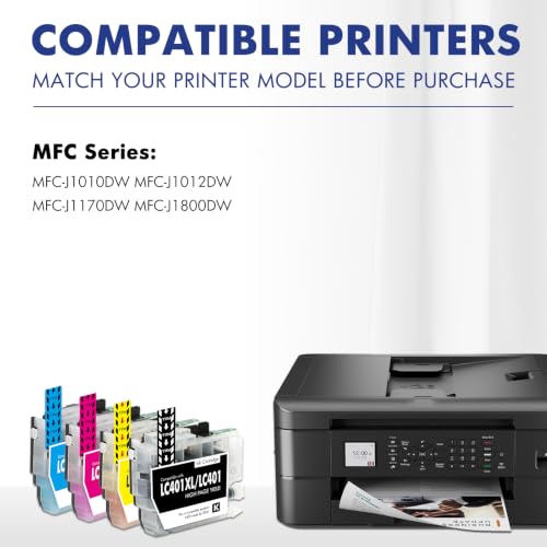 Image of Cool Toner LC401XL LC401 MFC-J1010DW Ink Cartridges for Brother Printer LC 401 401XL for MFC-J1010DW MFC-J1170DW MFC-J1012DW MFC-J1800DW MFC J1010DW - 4 Pack High Yields Black Cyan Magenta Yellow