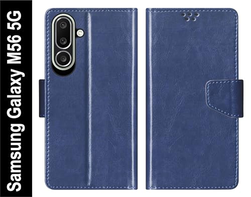 Image of SBMS Flip Cover for Samsung Galaxy M56 5G 6.7 Inch Back Cover Case with Magnatic Closure | Inbuilt Stand | Card & Money Pocket (Blue)
