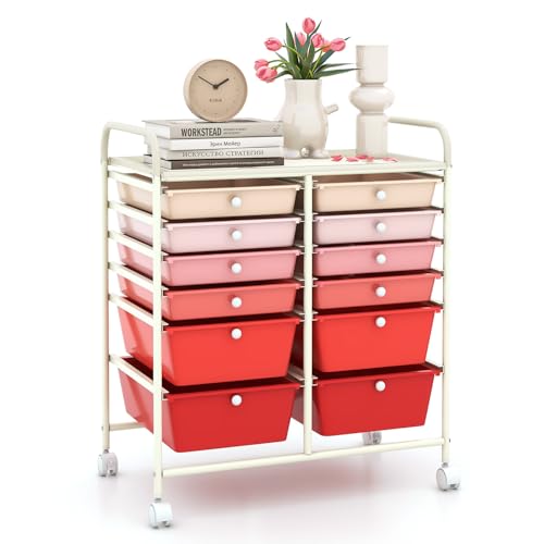 Image of LDAILY 12 Drawer Rolling Storage Cart, Craft Cart Organizer on Wheels w /Metal Frame, Large Capacity & Smooth Drawer, Rolling Cart w /Drawers for Classroom, Office