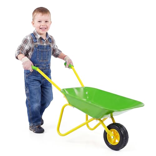 COSTWAY Brouette Enfant en Métal, Brouette Jardin Enfant avec Structure Métallique et Pneus Tout-Terrain, Idéal pour Jardin et Bac à Sable, Charge 15kg à...