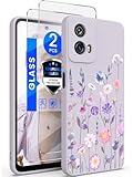 Yucenx for Motorola Moto G 5G 2024 Case, Girls Women Florals Liquid Silicone Phone Case, Shockproof Anti-Scratch Soft Protection Case with 2X Screen Protectors for Moto G 5G 2024 (Colorful)