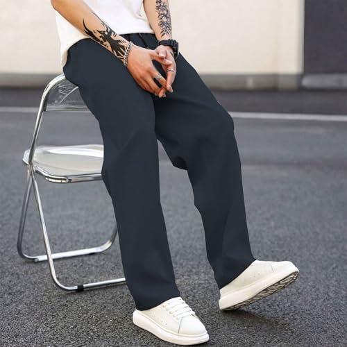 Baggy Sweatpants Men's Wide Leg Fleece Lined Baggy Straight Leg Lounge Pants Fall Outfits Athletic Joggers with Pockets3