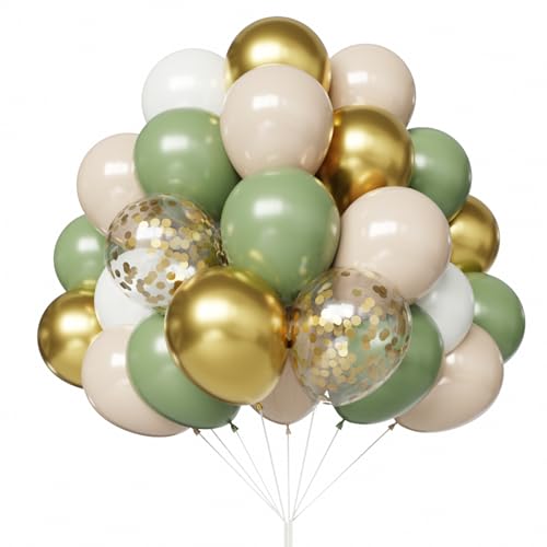 Lot de 67 ballons verts sauge, dorés, blancs et dorés de 30,5 cm pour fête prénatale, safari, anniversaire, remise de diplôme, décorations de fête...
