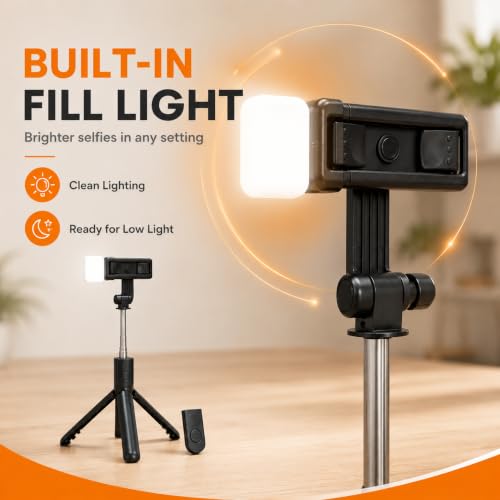 Image of Selfie Stick Tripod with Bluetooth Remote, Foldable Mini Tripod Stand, 360 Rotating Phone Holder, Portable Selfie Stick for Android & iPhone, Vlogging & Travel R1S By UNBREAKcable