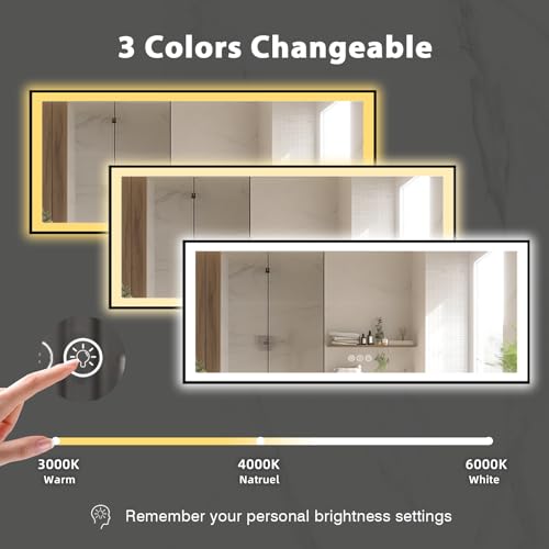72x32 Large Lighted Bathroom Mirror, Black Rim(Front and Backlit), 3 Colors and Dimmable Vanity Mirror, Tempered Glass, IP54 Enhanced Anti-Fog, Anti-Corrosion, Memory (Horizontal/Vertical)