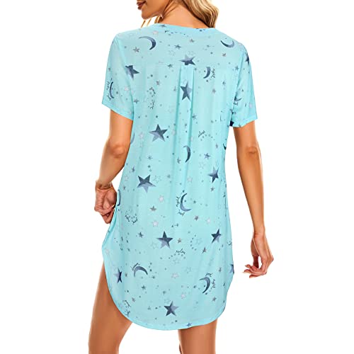 Zando V Neck Sexy Nightgowns For Women Short Sleeve Button Down Sleep Shirts For Women Night Gowns For Adult Women Womens Nightgown Women's Nightgowns & Sleepshirts Green Star Xx-Large #TOP6