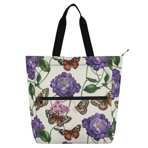 ODAWA Bolsa de mão bege com borboleta floral para crianças e adultos com vários compartimentos, bolsa de ombro