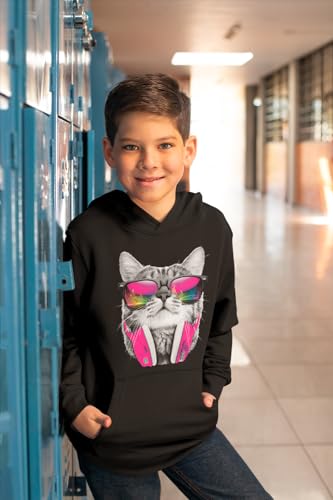 Sweat à capuche chat casque DJ noir pour enfant taille 12 ans