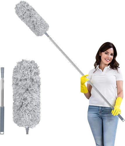 Image of 2025 Launched Microfiber Feather Ceiling Duster for Dust Cleaning with extendable Pole 100 Inch with Anti Scratch Bendable Washable Duster with High Cobweb Stick for High Ceiling Fans,Furniture