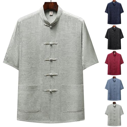 Cambkatl Men's Vintage Paisley Mandarin Collar Kung Fu Shirts Short Sleeve Chinese Traditional Tai Chi Frog-Button Shirt2