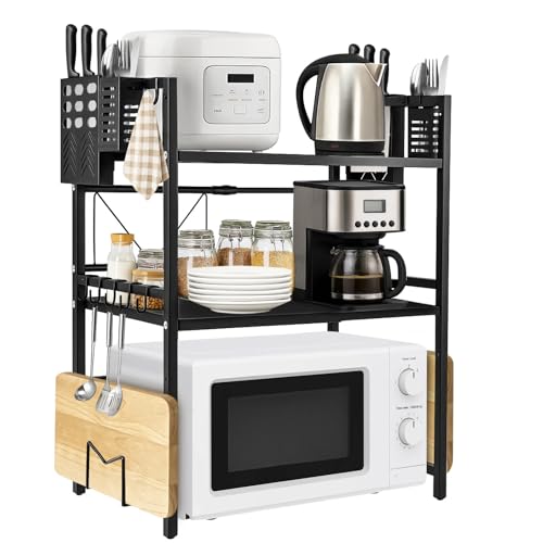 Expandable Kitchen Cupboard Organiser Multi-Purpose Shelf Organiser Cupboard Shelf Organiser for Home and Kitchen Storage Black (Black, 3 Tier)